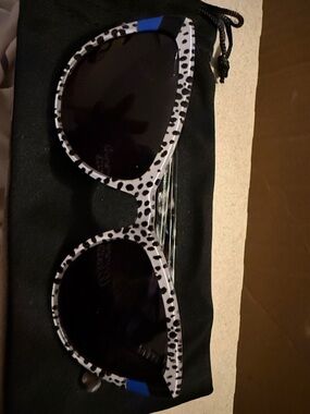 Betsey Johnson Black & White Spotted Cat-Eye Sunglasses with Blue Accents